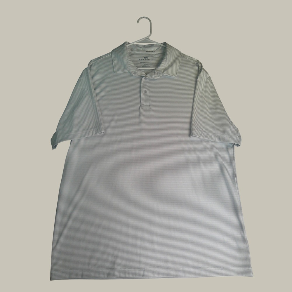 Rorie Whelan Men's XL Gray White Striped Short Sleeve Golf Polo Shirt Stretch